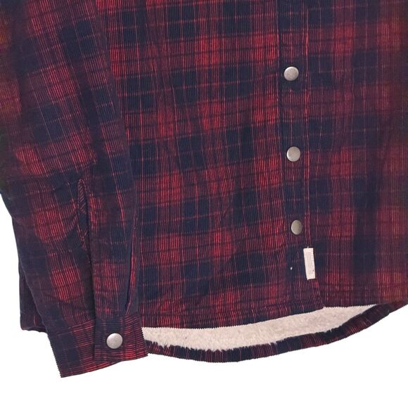 Soho Threads Corduroy Jacket Sherpa Fleece Hooded Plaid Blue Red M bv - Picture 7 of 15